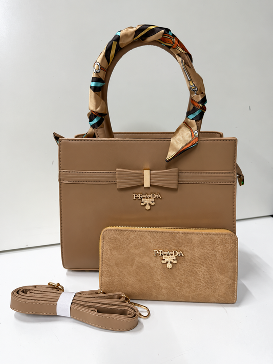 Prada Women’s Handbag Set with Matching Wallet & Shoulder Strap