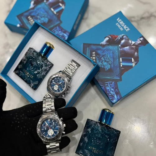 Versace Men’s Gift Set – Watch & Eros Perfume | Luxury Combo