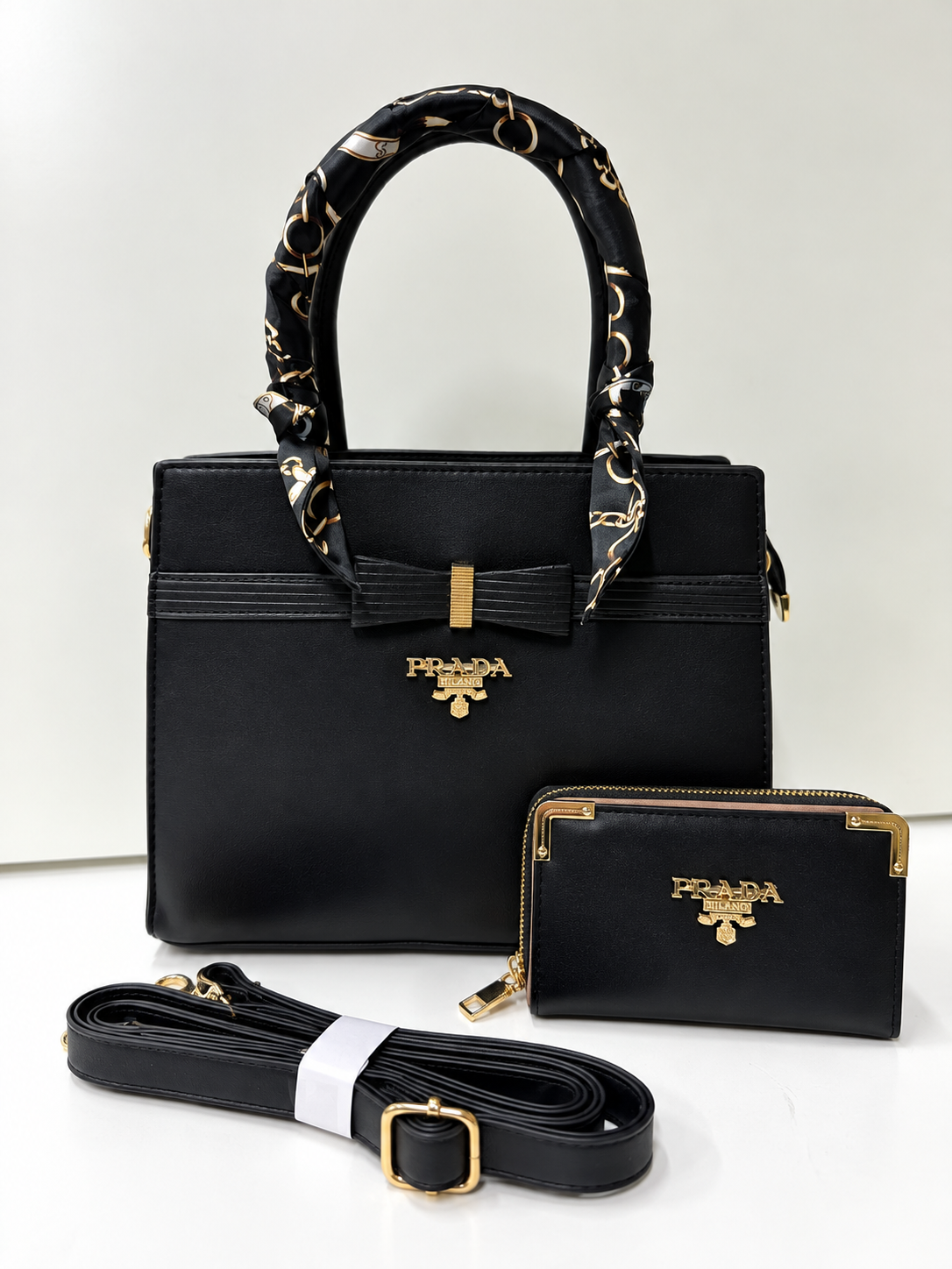 Prada Women’s Handbag Set with Matching Wallet & Shoulder Strap