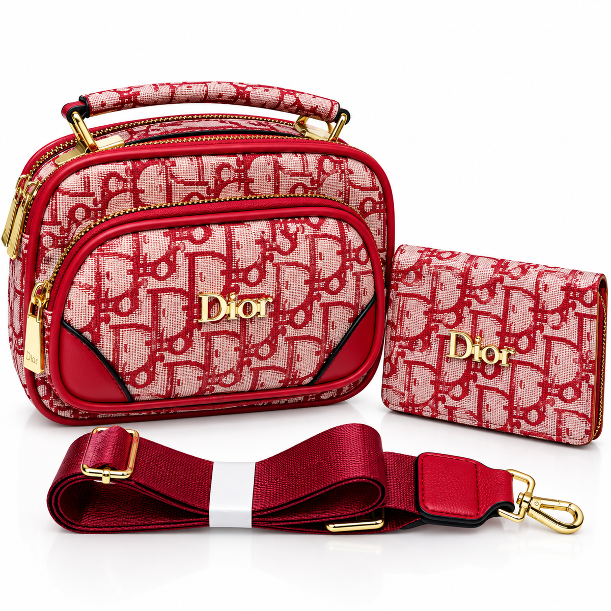 Dior Women’s Crossbody Bag & Matching Wallet Set – Adjustable Strap