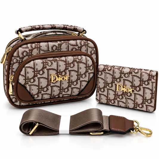 Dior Women’s Crossbody Bag & Matching Wallet Set – Adjustable Strap