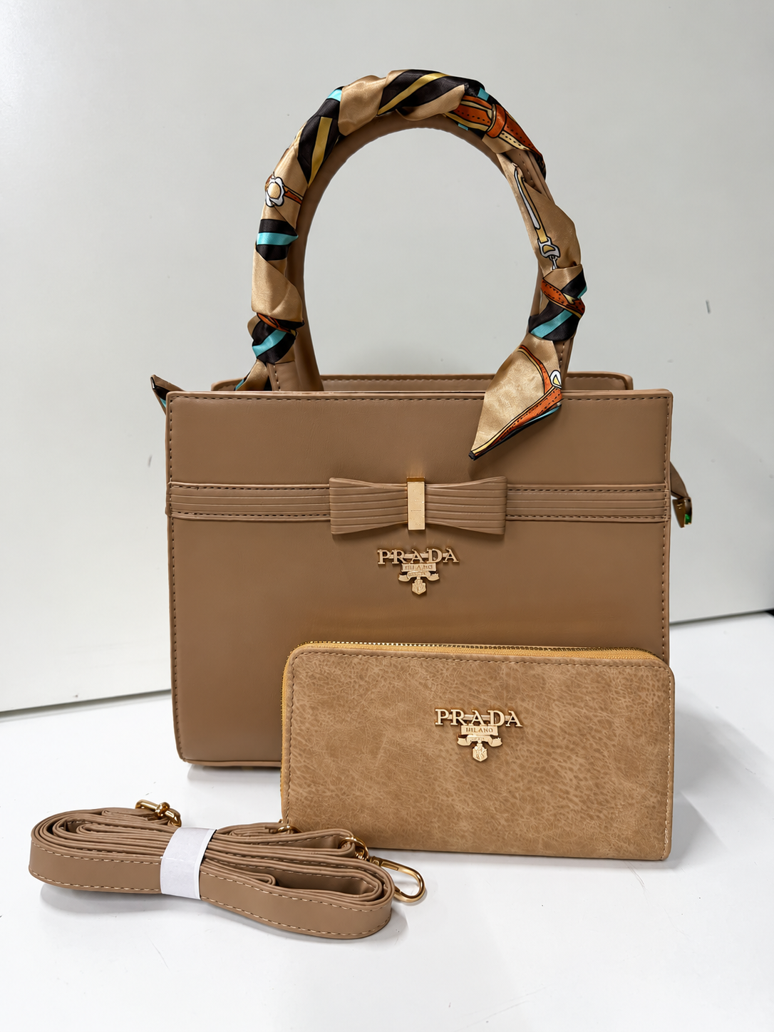 Prada Women’s Handbag Set with Matching Wallet & Shoulder Strap