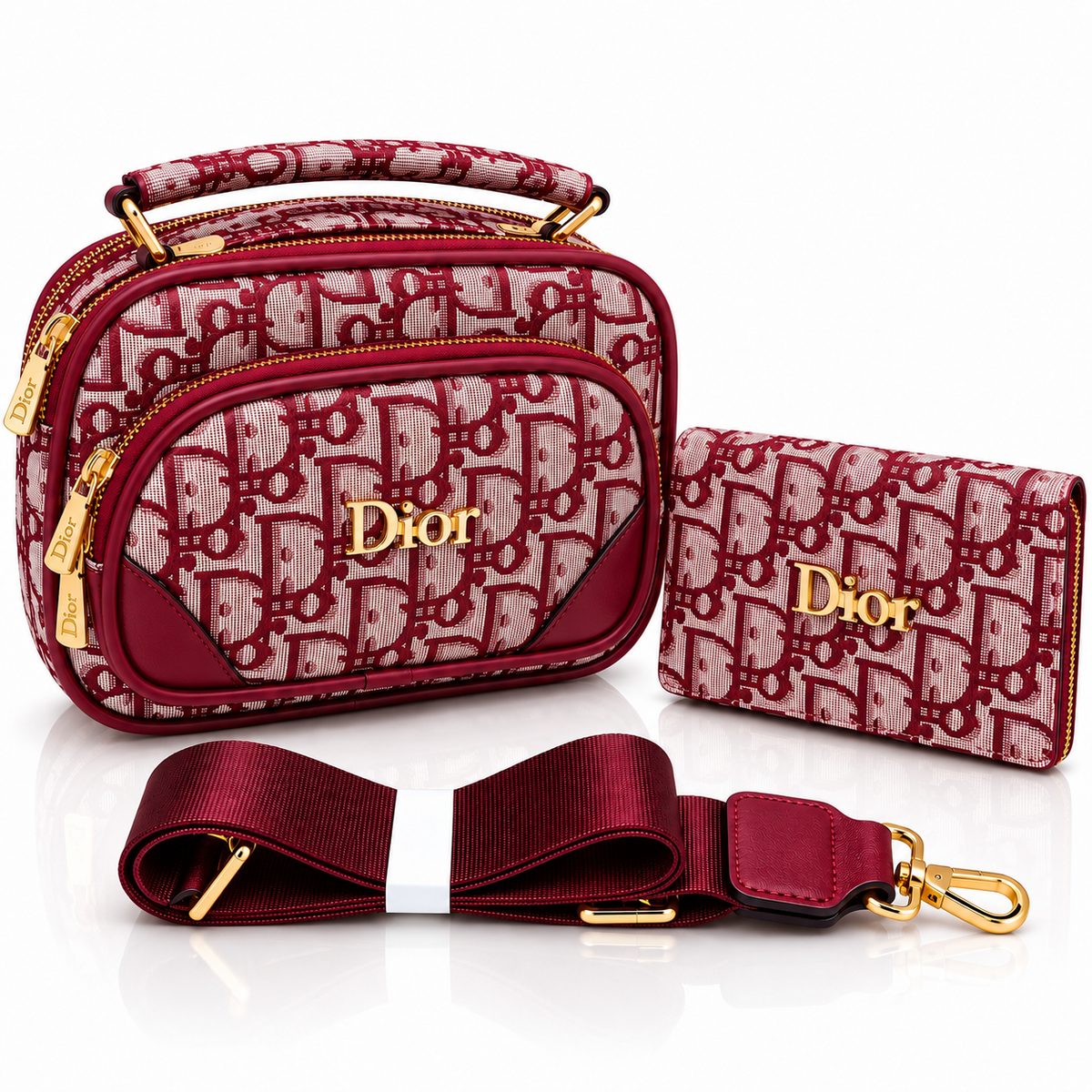 Dior Women’s Crossbody Bag & Matching Wallet Set – Adjustable Strap