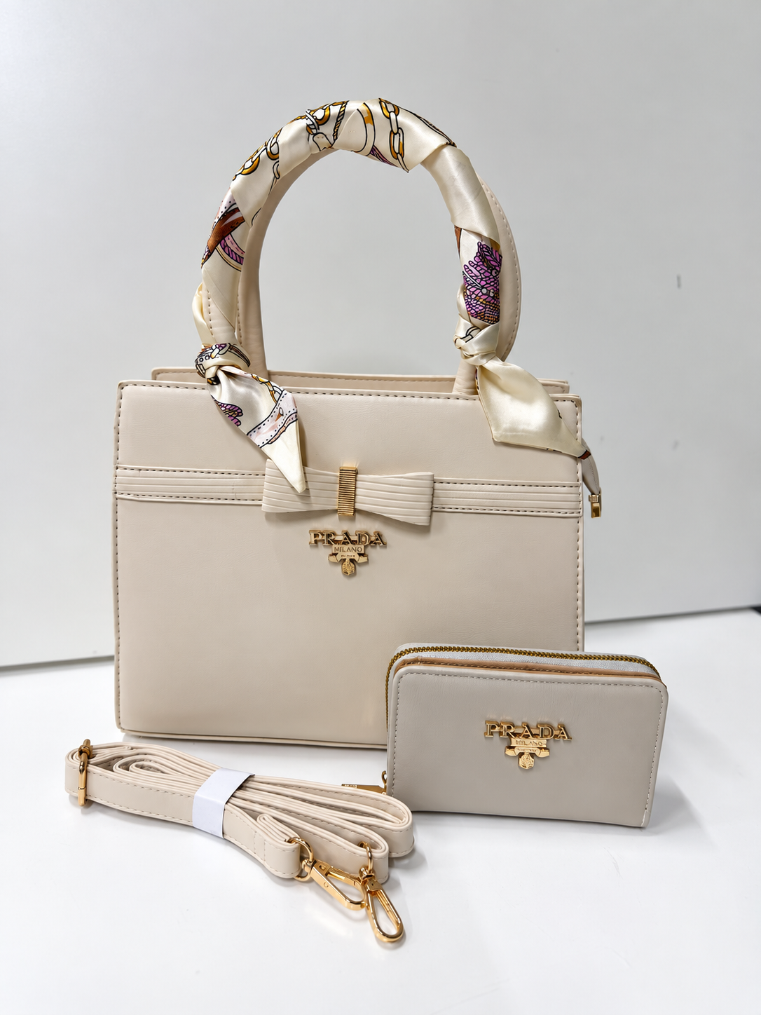 Prada Women’s Handbag Set with Matching Wallet & Shoulder Strap