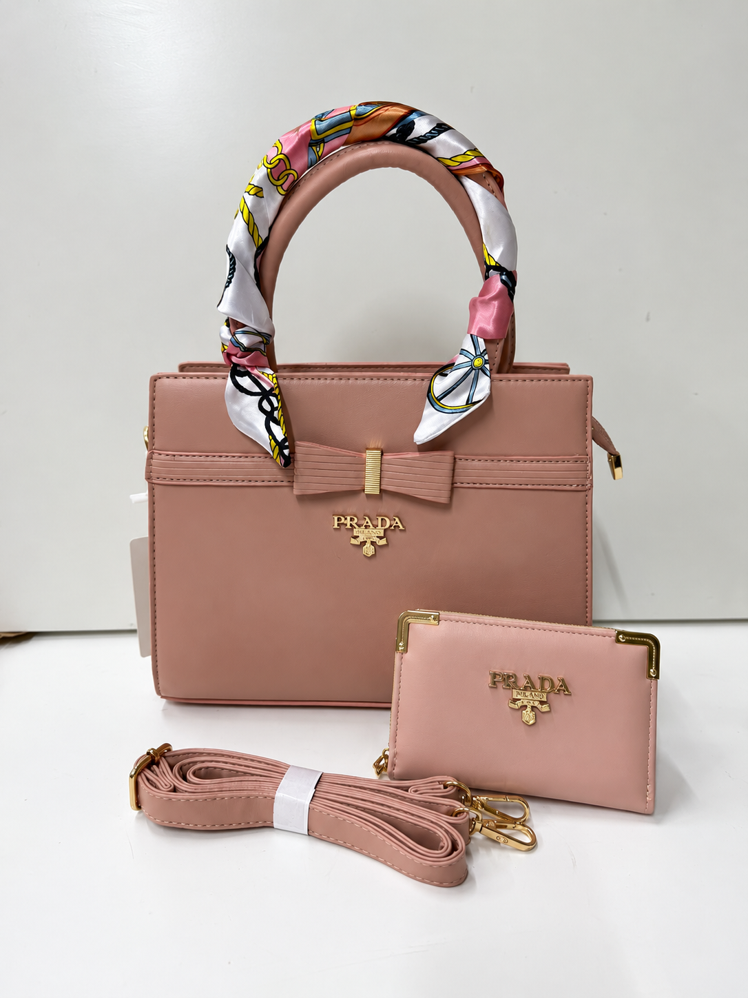 Prada Women’s Handbag Set with Matching Wallet & Shoulder Strap