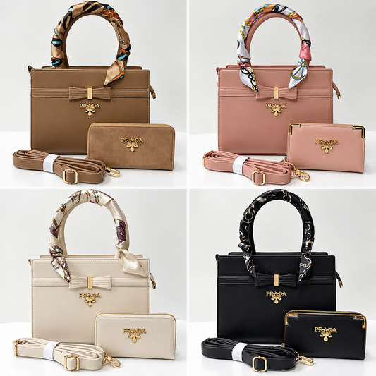 Prada Women’s Handbag Set with Matching Wallet & Shoulder Strap