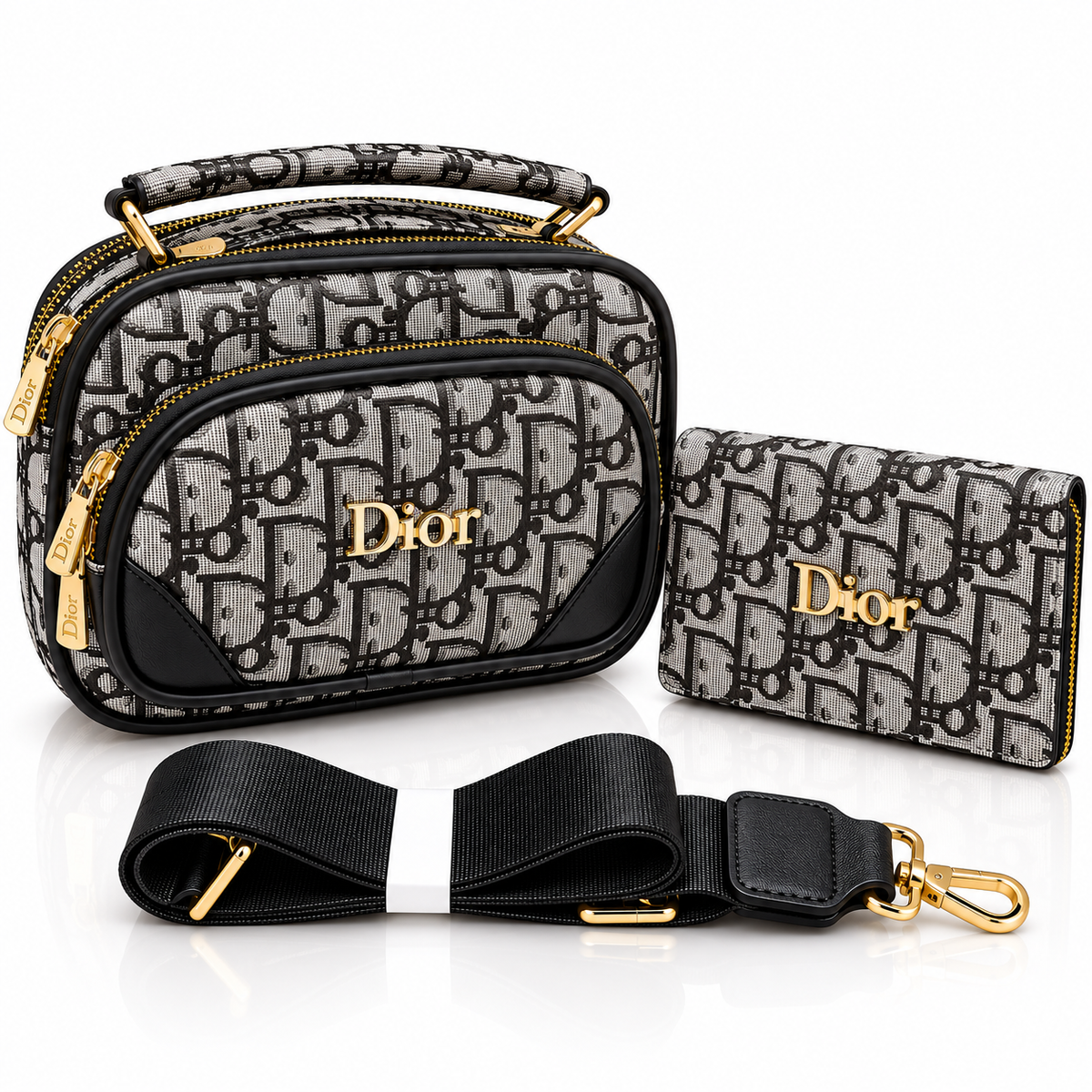 Dior Women’s Crossbody Bag & Matching Wallet Set – Adjustable Strap