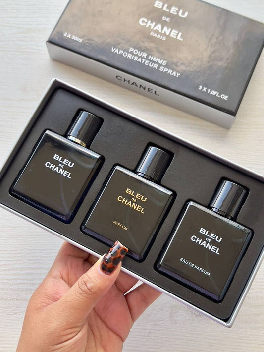 Bleu De Chanel 3-in-1 Gift Set (3×30ml) | EDP + EDT + Parfum | Luxury Men’s Fragrance Collection